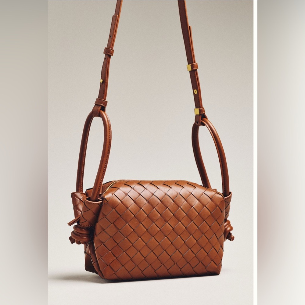 NWT Anthropologie Loop-Strap Woven Crossbody Bag Pecan